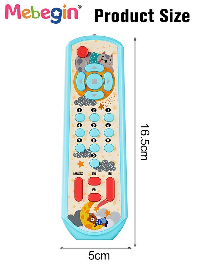 MEBEGIN Kids TV Remote Control Toy with Light and Sound, Early Multi-Language Educational Sensory Learning Toys, Learning Musical Sensory Toy with 3 Different Languages, 2 AAA batteries(not included)  - Image 3