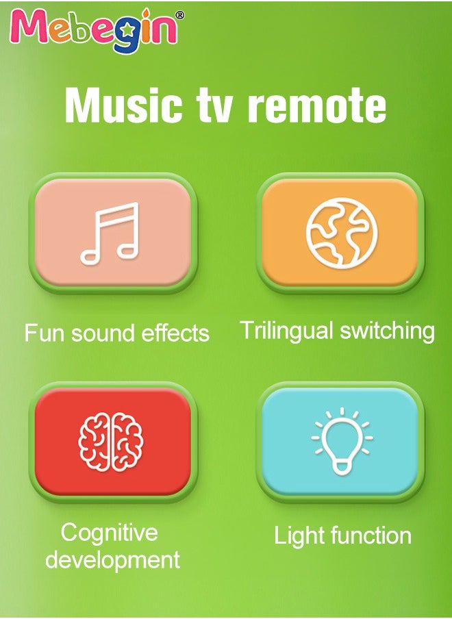 MEBEGIN - Kids TV Remote Control Toy with Light and Sound, Early Multi-Language Educational Sensory Learning Toys, Learning Musical Sensory Toy with 3 Different Languages, 2 AAA batteries(not included) - Image 1