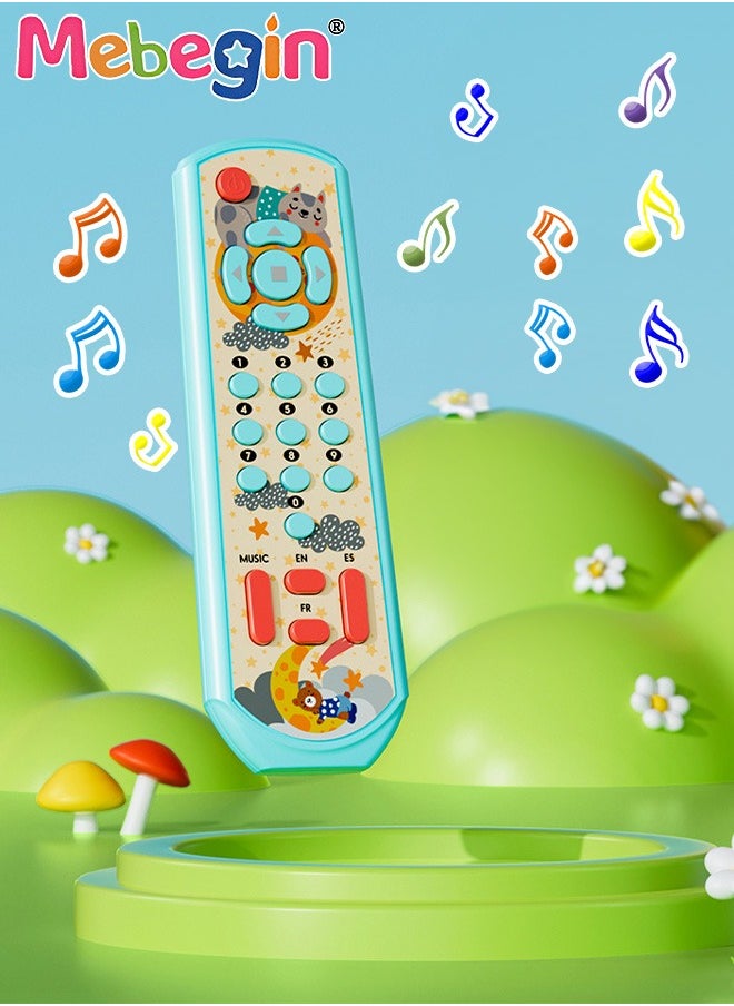 MEBEGIN - Kids TV Remote Control Toy with Light and Sound, Early Multi-Language Educational Sensory Learning Toys, Learning Musical Sensory Toy with 3 Different Languages, 2 AAA batteries(not included) - Image 1