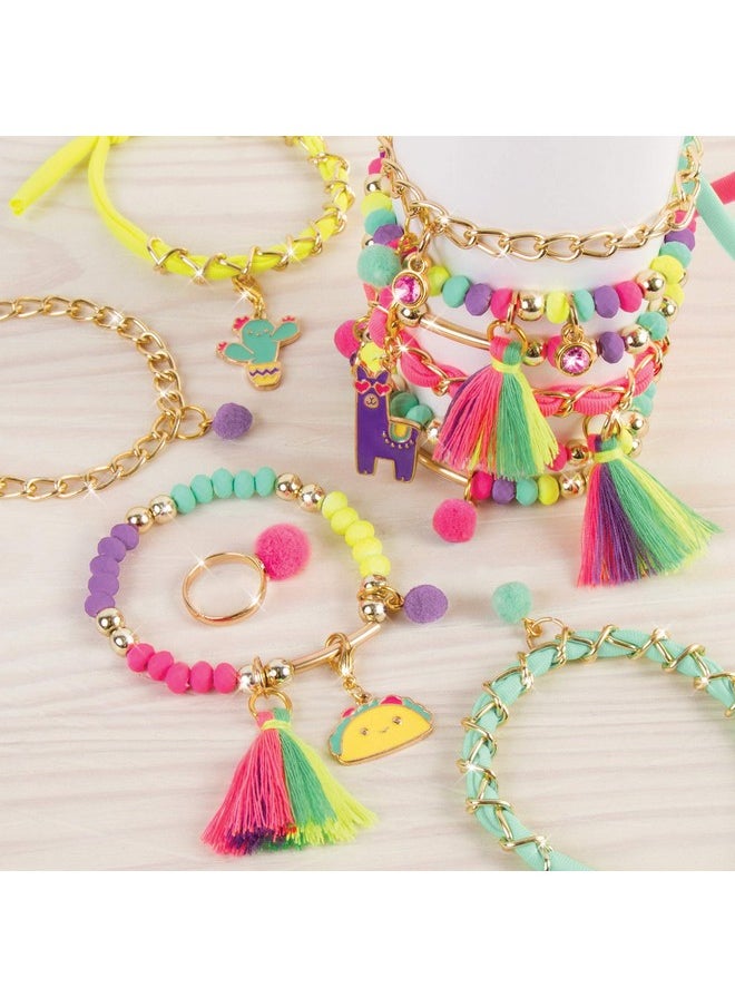 Make It Real Make It Real: Neo-Brite Chains & Charms Kit - Create 10 Unique Cord & Tassel Charm Bracelets, 195 Pieces, Includes Play Tray,DIY Playful Charm & Jewelry Kit, Tweens & Girls, Arts & Crafts, Ages 8+  - Image 3