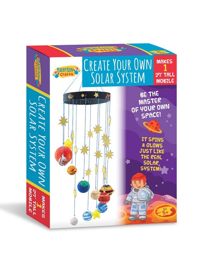 Peachy Keen Crafts STEM Learning Fun with 3D Solar System Kit: Complete DIY Mobile Hanging Model, 27-Inch Long with 9 Foam Planets & Sun, 3D Solar System with Paintable Planets, Glow in the Dark Paint, Easy Instructions - Image 3
