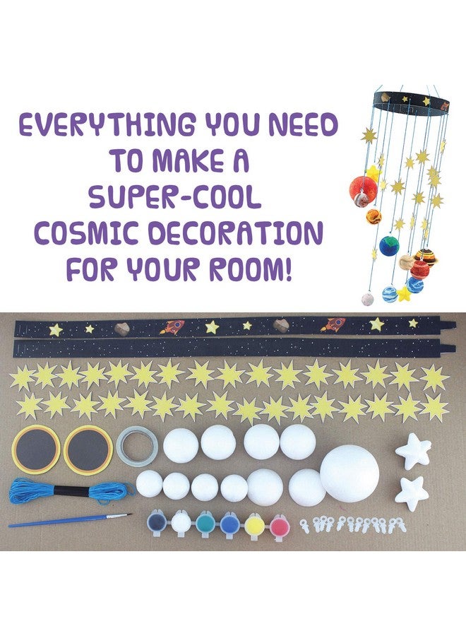 Peachy Keen Crafts STEM Learning Fun with 3D Solar System Kit: Complete DIY Mobile Hanging Model, 27-Inch Long with 9 Foam Planets & Sun, 3D Solar System with Paintable Planets, Glow in the Dark Paint, Easy Instructions - Image 2