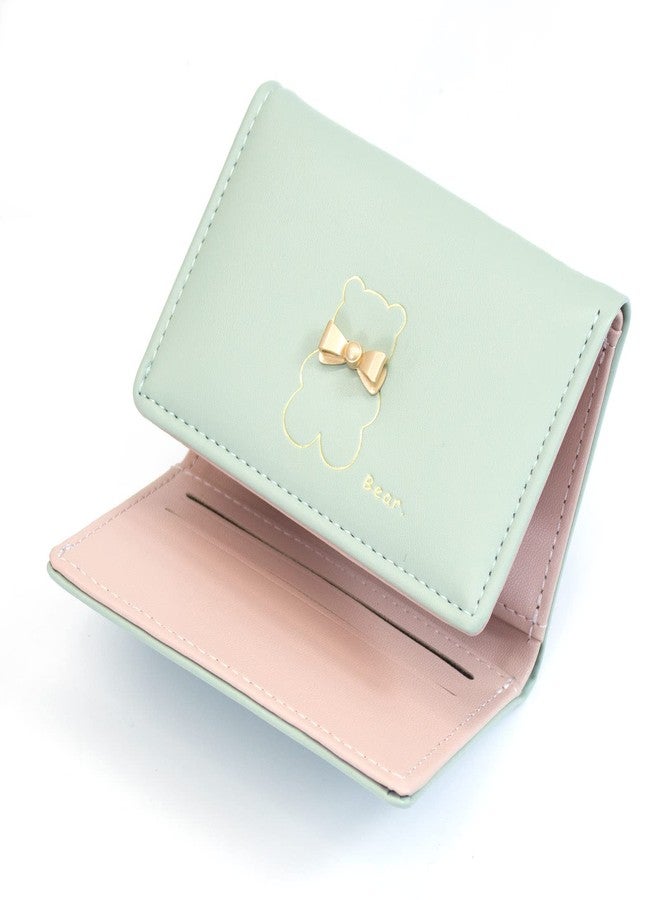 Valentoria Small Wallets for Girls Cute Bear Print Wallet Small Tri-folded Wallet Cash Pocket Card Holder ID Window Purse for Women (Green) - Image 4