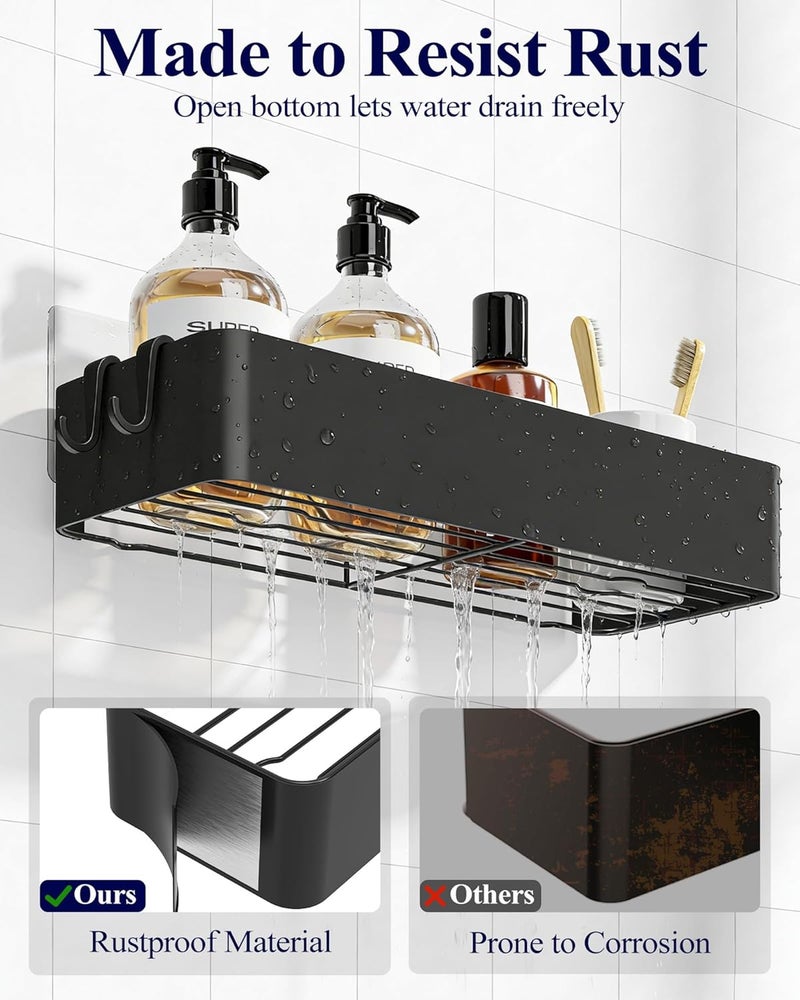 Kitsure Shower Shelf - 2 Pack Self Adhesive Shower Organizer, Stainless Metal Shelves, Non-Drilled Bathroom Organizers and Storage, Black, Large - Image 5