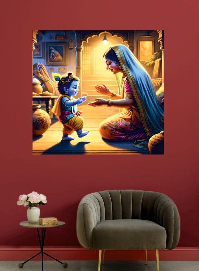 Akki World Vinyl Maa Yashoda With Baal Krishna God Wall Poster For Living Room, Pooja Room, Bedroom, Office (Size - 46Cm X 46Cm) - Image 2