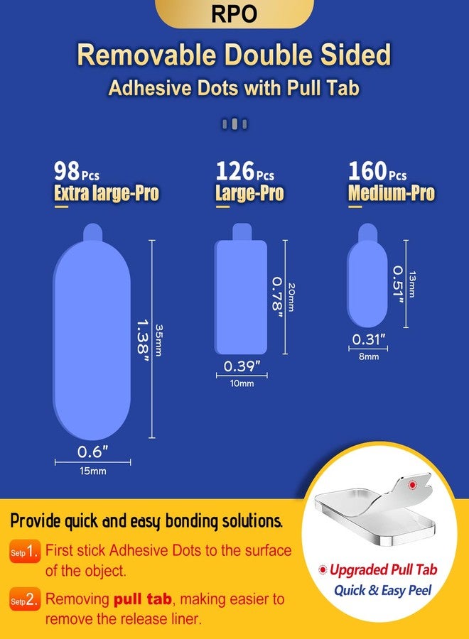 PHIXBEAR Extra Large-Pro Mounting Putty No Residue with Pull Tab, Strong Double Sided Glue Adhesive Dots Clear Museum Sticky Tack, Picture Hanging Strips Fixed Decor Craft, 0.6 x 1.38 in (98 Pcs) - Image 2