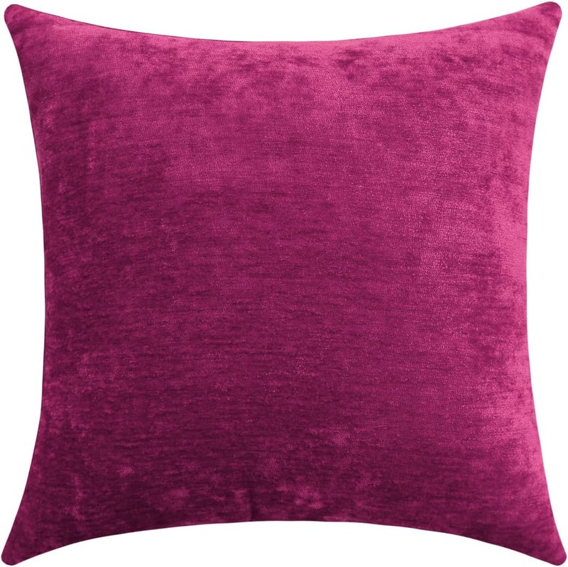 Jeneoo Fuschia Pink Decorative Throw Pillow Covers Soft Chenille Comfy Solid Couch Cushion Cover Decor (Set of 1, 24 x 24 Inches) - Image 1