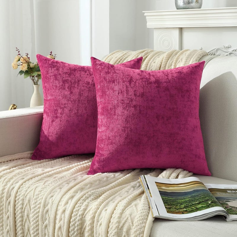 Jeneoo Fuschia Pink Decorative Throw Pillow Covers Soft Chenille Comfy Solid Couch Cushion Cover Decor (Set of 1, 24 x 24 Inches) - Image 2