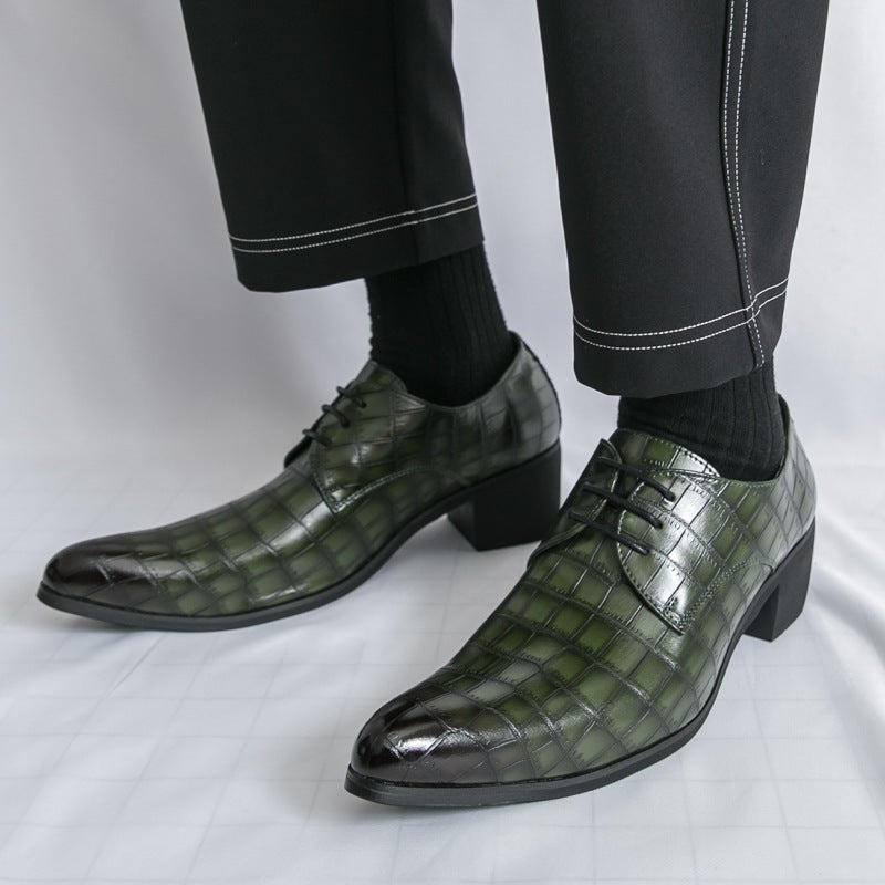 Men'S High-Heeled Outer High-Pressure Embossed Leather Shoes 2025 Spring & Fall New Lace-Up Wedding Business Formal Leather Shoes For Men - Image 4