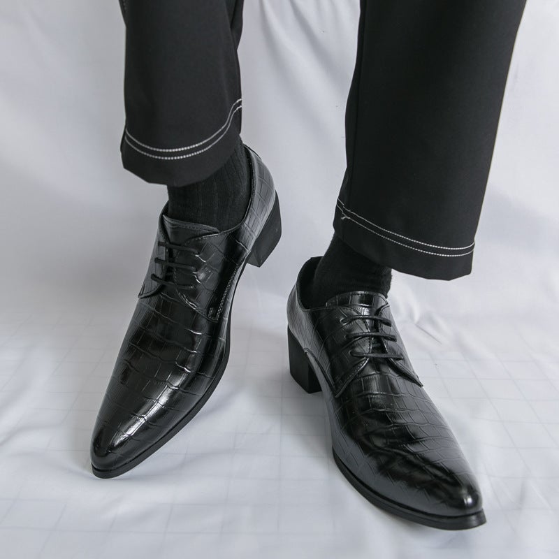 Men'S High-Heeled Outer High-Pressure Embossed Leather Shoes 2025 Spring & Fall New Lace-Up Wedding Business Formal Leather Shoes For Men - Image 5