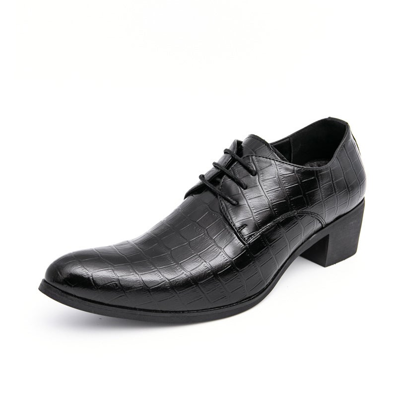 Men'S High-Heeled Outer High-Pressure Embossed Leather Shoes 2025 Spring & Fall New Lace-Up Wedding Business Formal Leather Shoes For Men - Image 1