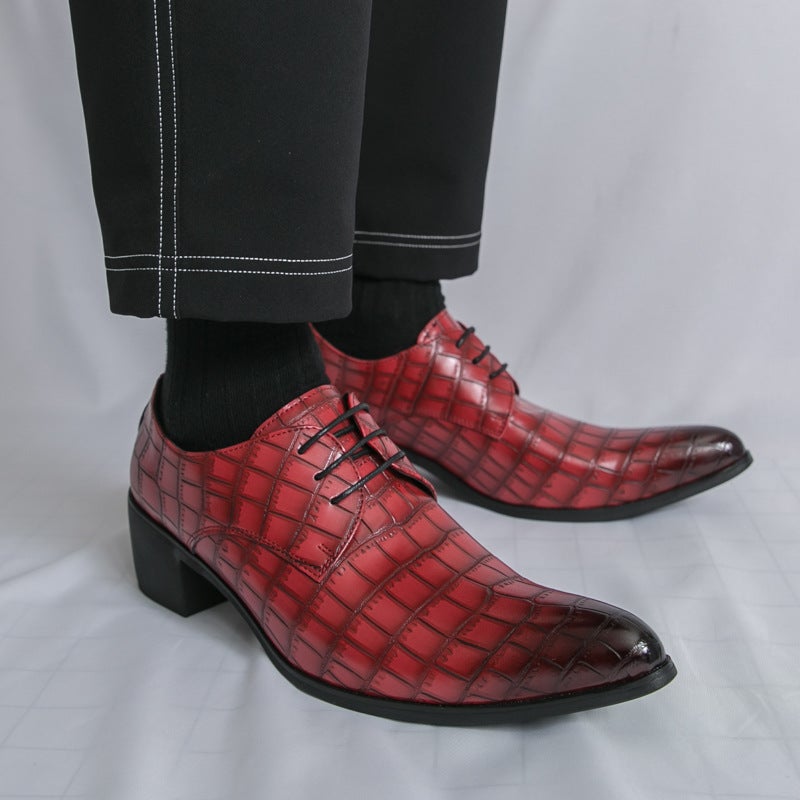 Men'S High-Heeled Outer High-Pressure Embossed Leather Shoes 2025 Spring & Fall New Lace-Up Wedding Business Formal Leather Shoes For Men - Image 3