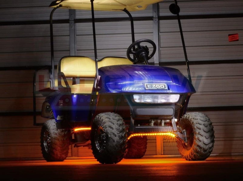 LEDGlow 4pc. Orange LED Golf Cart Underbody Underglow Light Kit - Water Resistant Flexible Tubes with Wireless Remote - Image 4