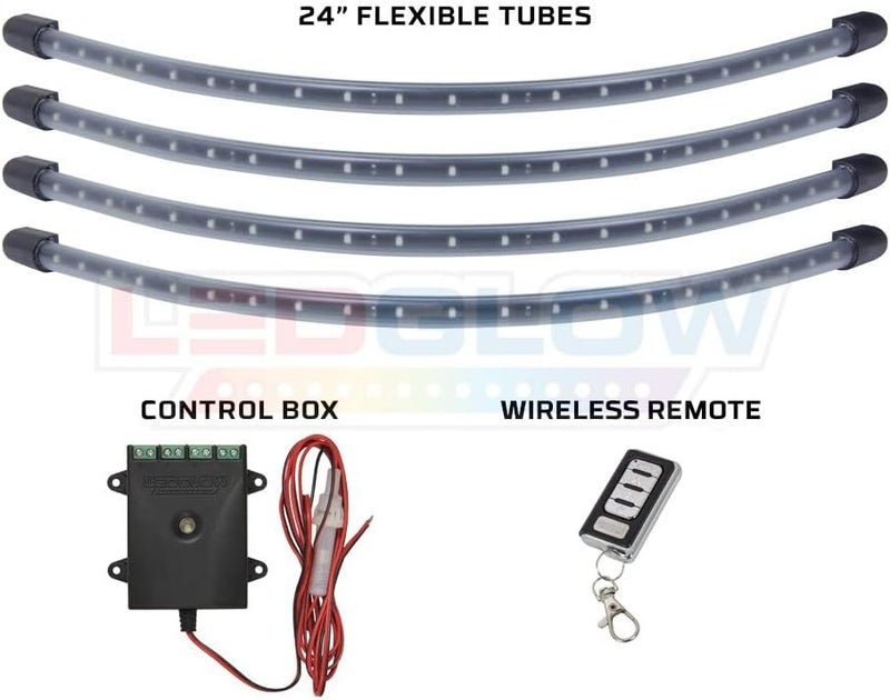 LEDGlow 4pc. Orange LED Golf Cart Underbody Underglow Light Kit - Water Resistant Flexible Tubes with Wireless Remote - Image 5