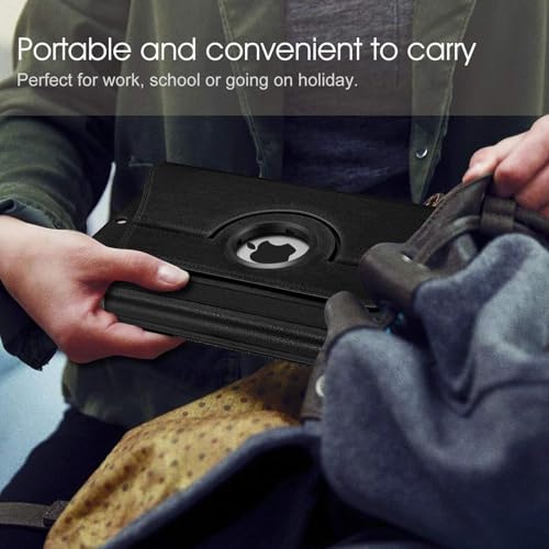 Qubist Rotating Case for iPad 9th Generation (2021) / 8th Generation (2020) / 7th Gen (2019) 10.2 Inch - 360 Degree Rotating Stand Cover with Pencil Holder, Auto Wake Sleep (Black) - Image 4