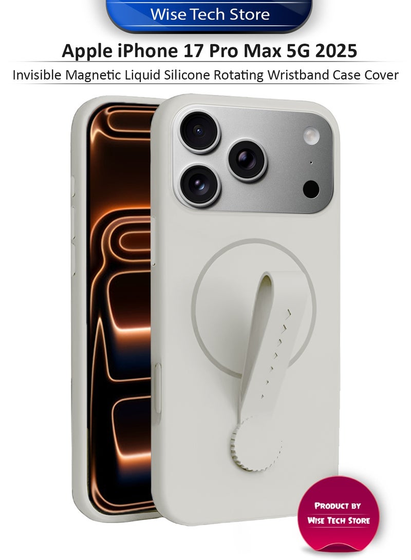 Wtech Apple iPhone 17 Pro Max 5G 2025 Invisible Magnetic Liquid Silicone Rotating Wristband Case Cover (MCRPSN) - Pearl White - Image 1