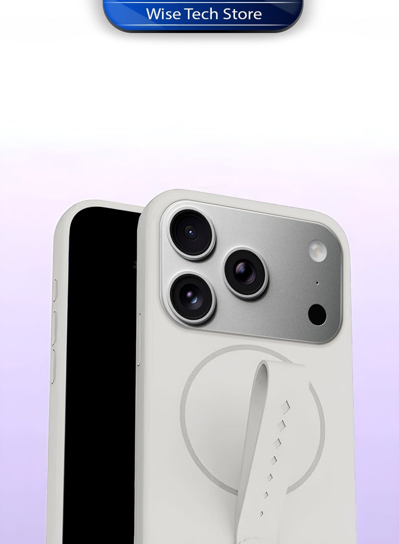 Wtech Apple iPhone 17 Pro Max 5G 2025 Invisible Magnetic Liquid Silicone Rotating Wristband Case Cover (MCRPSN) - Pearl White - Image 2