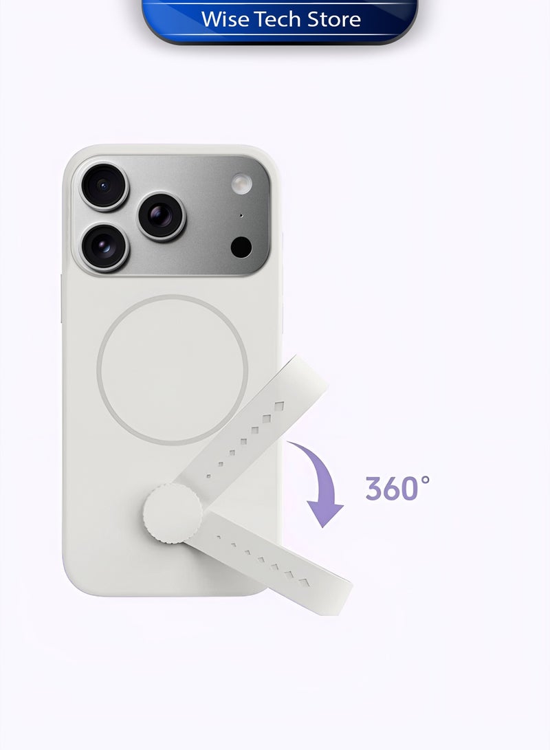 Wtech Apple iPhone 17 Pro Max 5G 2025 Invisible Magnetic Liquid Silicone Rotating Wristband Case Cover (MCRPSN) - Pearl White - Image 5