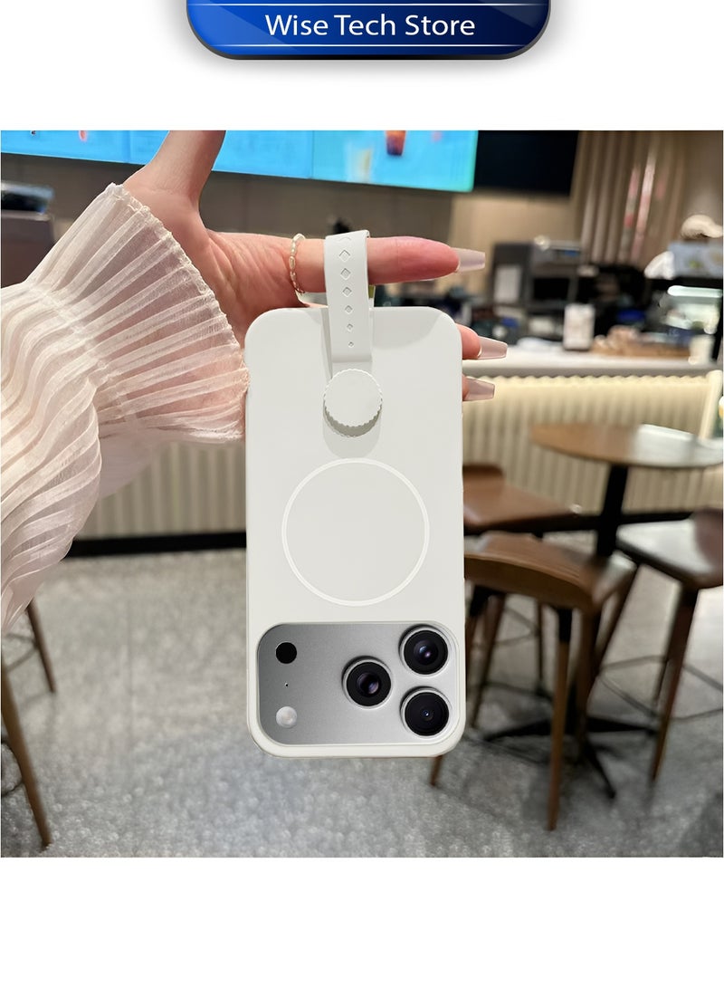 Wtech Apple iPhone 17 Pro Max 5G 2025 Invisible Magnetic Liquid Silicone Rotating Wristband Case Cover (MCRPSN) - Pearl White - Image 3