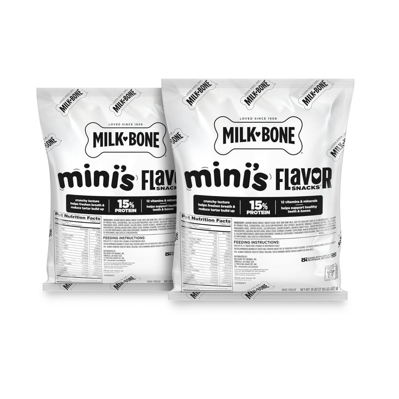 Milk-Bone Mini's Flavor Snacks Dog Treats, 35 Ounce Refill Packs (Pack of 2) Crunchy Texture Helps Reduce Tartar - Image 1