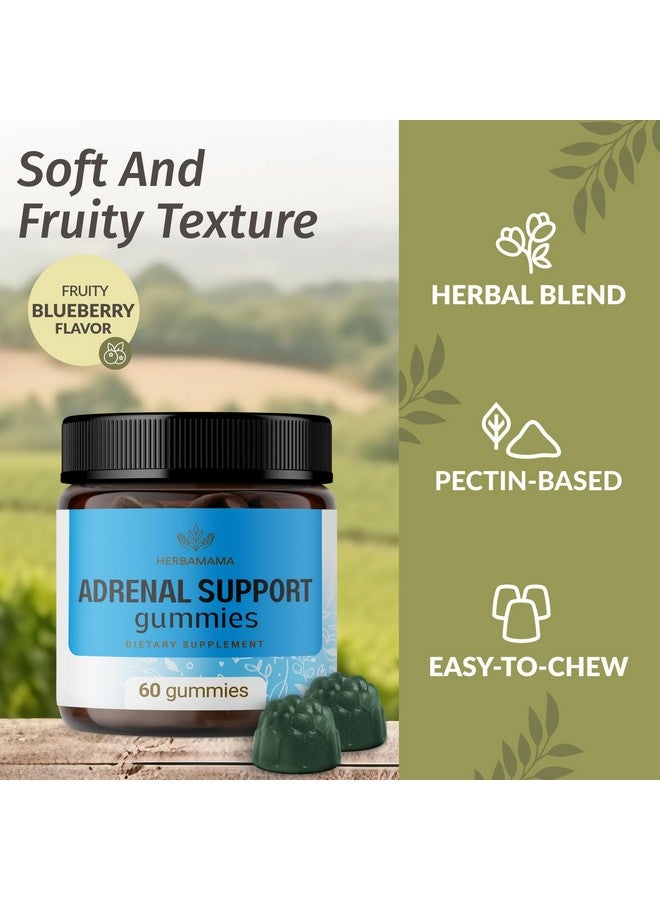 HERBAMAMA Adrenal Support Gummies - Pure Adrenal Complex Supplement for Women with Ashwagandha Root, Rhodiola Rosea & Magnesium - Vegan, Non-GMO - 60 Pectin-Based Blueberry-Flavored Chews - Image 4