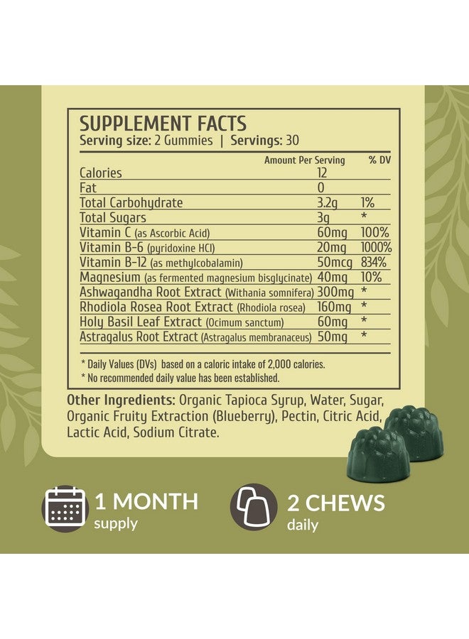 HERBAMAMA Adrenal Support Gummies - Pure Adrenal Complex Supplement for Women with Ashwagandha Root, Rhodiola Rosea & Magnesium - Vegan, Non-GMO - 60 Pectin-Based Blueberry-Flavored Chews - Image 3