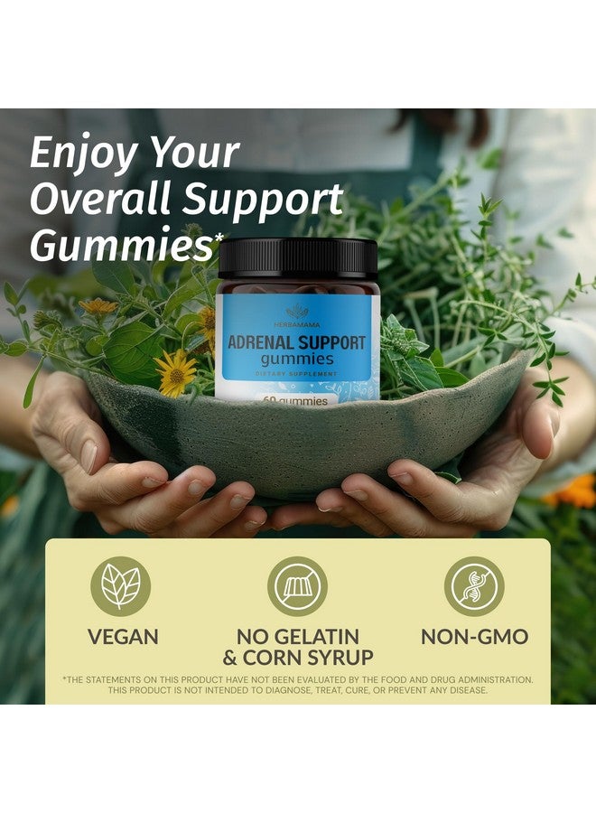 HERBAMAMA Adrenal Support Gummies - Pure Adrenal Complex Supplement for Women with Ashwagandha Root, Rhodiola Rosea & Magnesium - Vegan, Non-GMO - 60 Pectin-Based Blueberry-Flavored Chews - Image 2