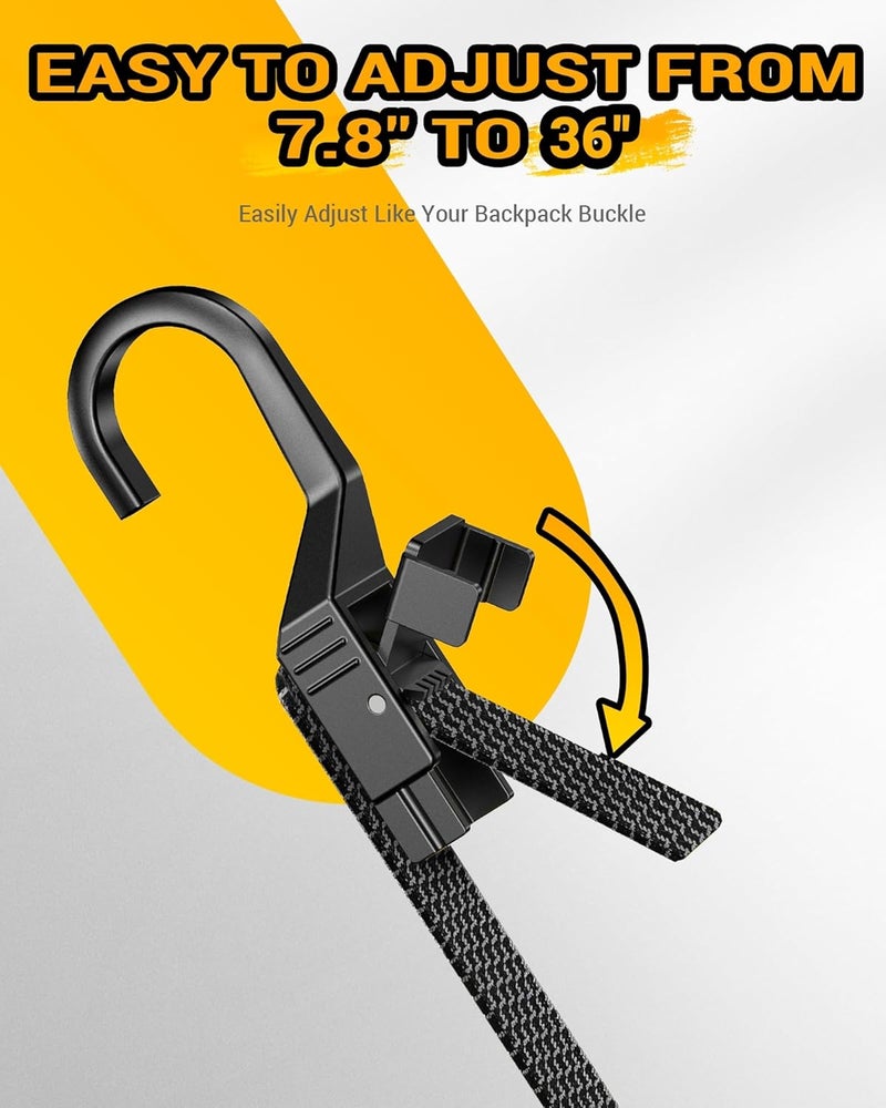 LuckyStraps 6 Pcs 36 Inch Flat Adjustable Bungee Cords with Hooks, 3X Faster to Adjust The Length, Lucky Straps Black Heavy Duty Bungee Straps for Cargo, Bike, Cart, Tent, Truck, Camping, Outdoor, etc Dense material - Image 3