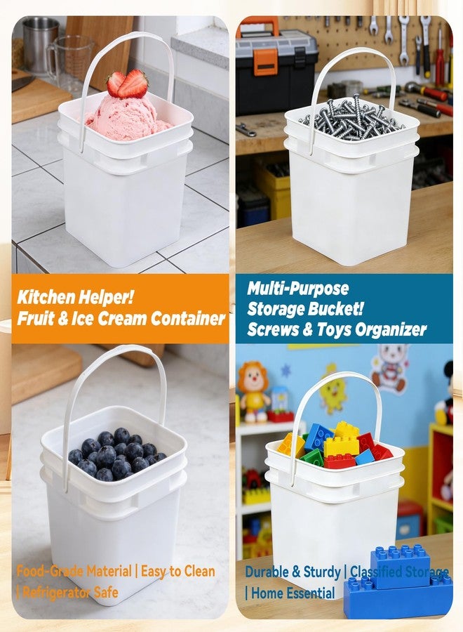 UMETASS Bucket with Lid - 4 Packs Square Clear Plastic Storage Containers, Food Safe with Handle, Airtight Pressure Lids for Kitchen & Home (White, 34 oz) - Image 3