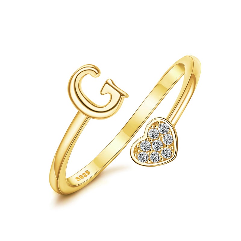 MILACOLATO 925 Sterling Silver Ring 18K Gold Plated Initial Heart Rings Adjustable Capital Letter Initial Rings for Women Stackable Thumb Pinky Rings Trendy Stuff G