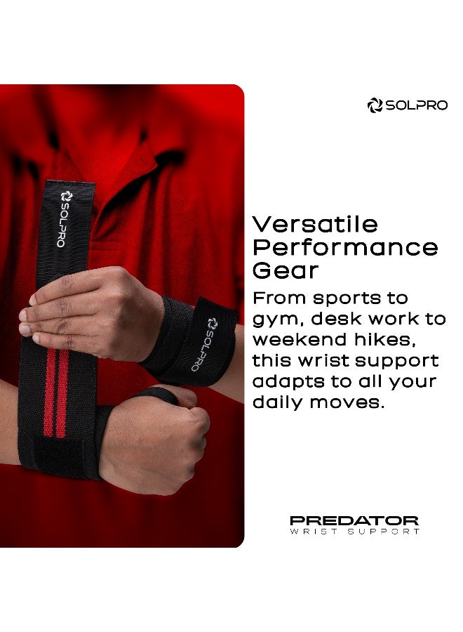 SOLPRO Predator Weight Lifting Wrist Support | Advanced Wrist Support for Powerlifting & Strength Training (Black/Red) - Image 3