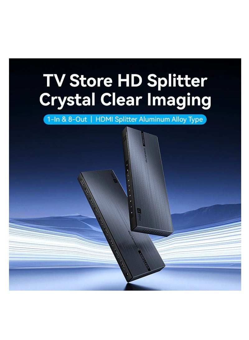 فينشن موزع HDMI 8 منافذ الترا اتش دي، دعم ثلاثي الابعاد 4K عند 60 هرتز، نقل اشارة 30 متر، اتصال متتالي، تصميم الومنيوم مصقول، توافق واسع للتلفزيونات والشاشات واجهزة العرض والمزيد - Image 2