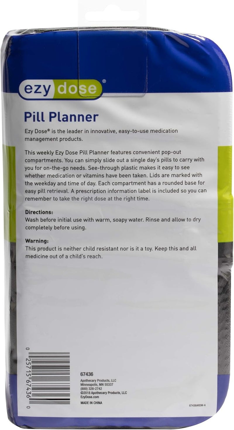 Ezy Dose Weekly 7-Day Pill Organizer with Carrying Case - Large Pop-Out Compartments for 4 Times a Day - Image 5