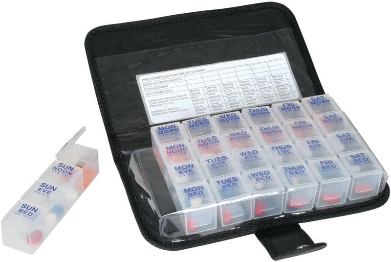 Ezy Dose Weekly 7-Day Pill Organizer with Carrying Case - Large Pop-Out Compartments for 4 Times a Day - Image 2