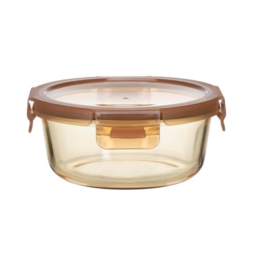 Peggy Oliver Everyday Amber Glass Food Container With Classic PP Lid 316 (950 ml) | Round | Airtight & Leak-Proof | BPA-Free | Microwave & Dishwasher Safe | Ideal for Regular Use - Image 1