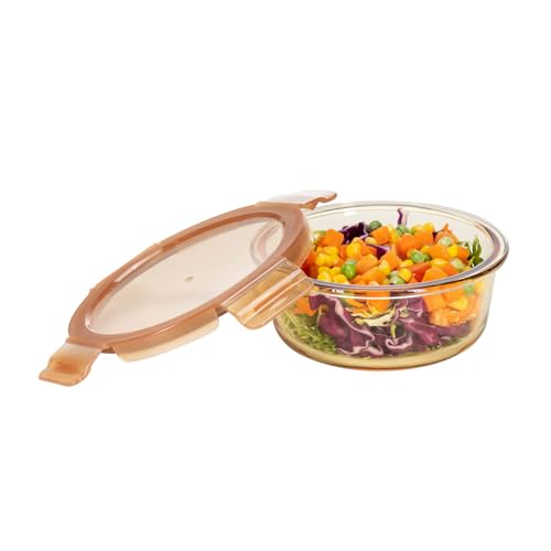 Peggy Oliver Everyday Amber Glass Food Container With Classic PP Lid 316 (950 ml) | Round | Airtight & Leak-Proof | BPA-Free | Microwave & Dishwasher Safe | Ideal for Regular Use - Image 4