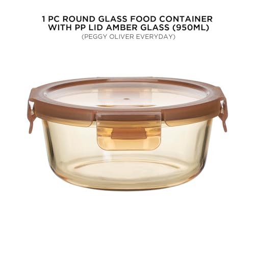 Peggy Oliver Everyday Amber Glass Food Container With Classic PP Lid 316 (950 ml) | Round | Airtight & Leak-Proof | BPA-Free | Microwave & Dishwasher Safe | Ideal for Regular Use - Image 2