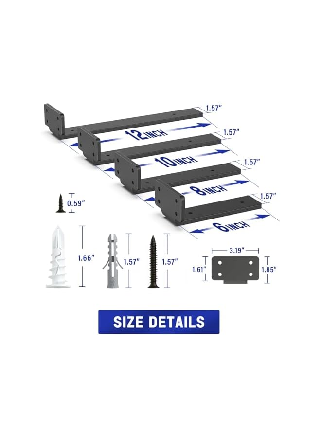 The Bros Shelf Bracket, Heavy Duty Floating Shelf Brackets 6 inch Long, 4 Pack Brackets for Shelves, Black Coated Metal Wall Shelf Support Brackets with 1/5 Inch Thick and 160 lb. Load Capacity (4, 25CM) - Image 4