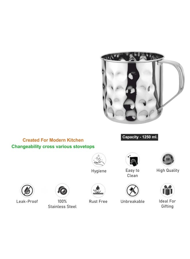 Prabha Stainless Steel Hammered Water Mug 1250ML, Multipurpose Jug for Milk, Hiking, and Camping - Image 2