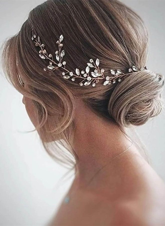 EARENT تاج شعر العروس الكريستالي الطويل لزفاف العروس إكسسوارات شعر مزينة بالأحجار الكريمة للنساء والفتيات (فضي) - Image 1