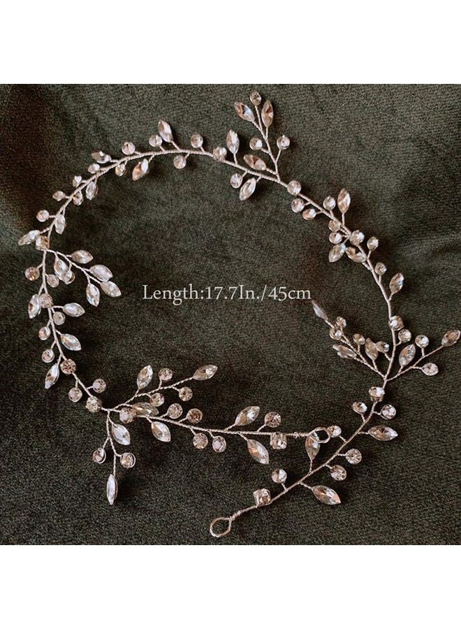 EARENT تاج شعر العروس الكريستالي الطويل لزفاف العروس إكسسوارات شعر مزينة بالأحجار الكريمة للنساء والفتيات (فضي) - Image 2