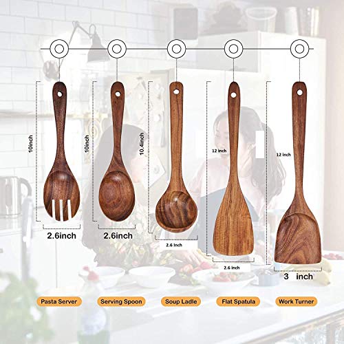 Craftykart Wooden Kitchen Utensil Set 6 Cooking and Serving Utensils Spatula Spoons for Cooking Nonstick Cookware Handmade by Natural Sheesham Wood (Rose Wood) - Image 4