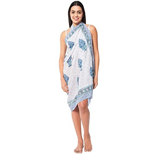 parihan Cotton Block Print long Beach Pareo Sarong Swimsuit Cover Ups Women Wrap - Image 4