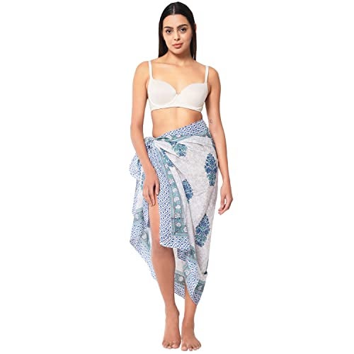 parihan Cotton Block Print long Beach Pareo Sarong Swimsuit Cover Ups Women Wrap - Image 1