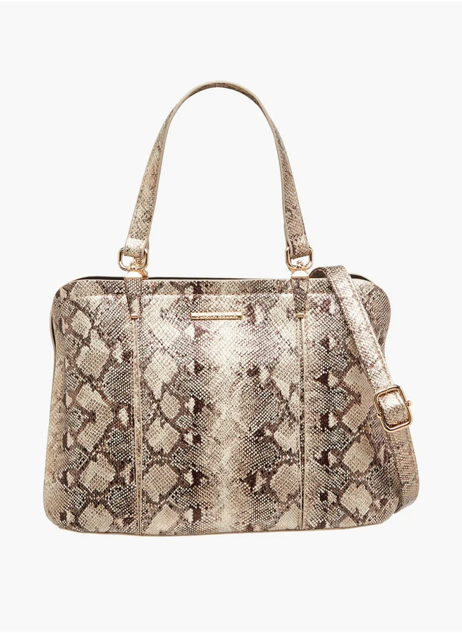 Flora Bella By Shoexpress Women's Animal Print Tote Bag with Zip Closure and Detachable Strap