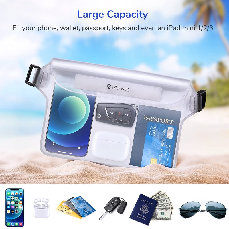 SYNCWIRE IPX8 Waterproof Pouch Bag with Adjustable Waist Strap-Screen Touchable Dry Bag with Adjustable Belt for Phone Valuables for Beach Swimming Snorkeling Boating Fishing Kayaking, etc - Image 3
