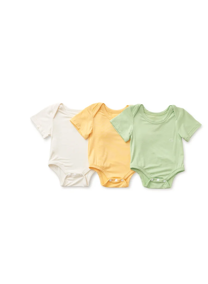 أنفي بيبي Set of 3 Organic Bamboo Spandex Bodysuit- Gift Set - Light Mint/Lemon/ White 0-3M