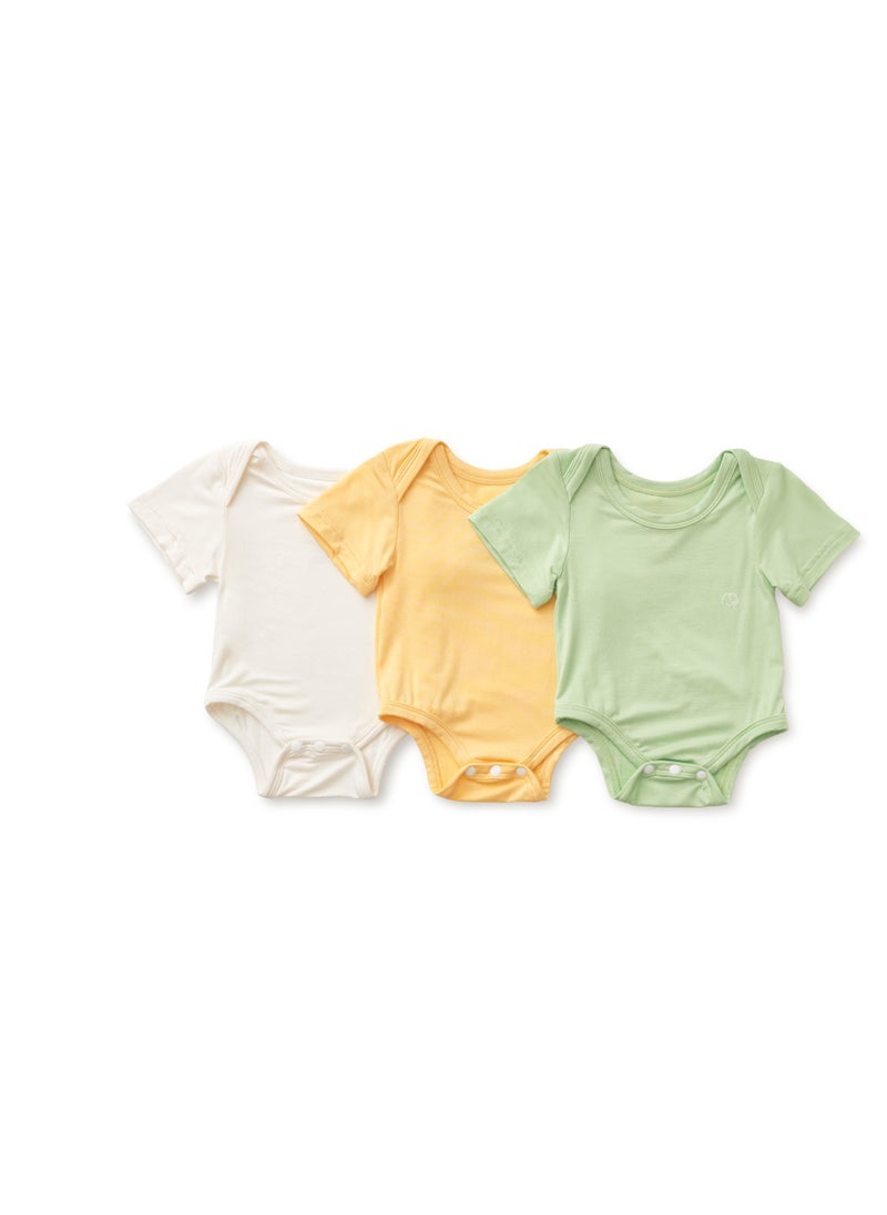 Anvi Baby Set of 3 Organic Bamboo Spandex Bodysuit- Gift Set - Light Mint/Lemon/ White 0-3M  - Image 1