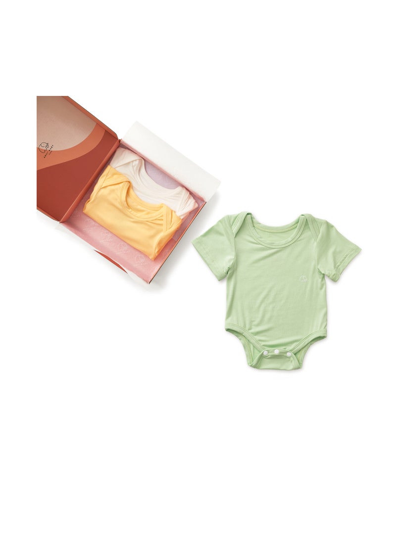 Anvi Baby Set of 3 Organic Bamboo Spandex Bodysuit- Gift Set - Light Mint/Lemon/ White 0-3M  - Image 2