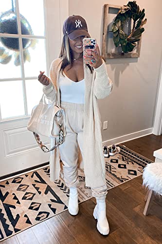 LILLUSORY Long Cardigan Sweaters for Women Fall Trendy Oversized Open Front Winter Coat Blazer 2025 Cozy Chunky Knit Sweater Jacket Outwear Coats Apricot S - Image 4